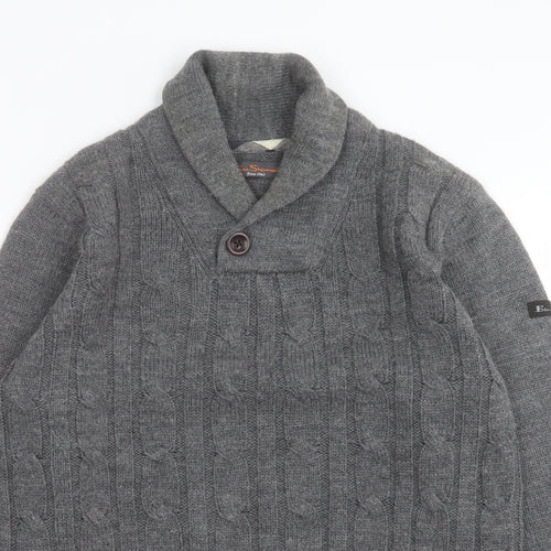 Ben Sherman Mens Grey Collared Acrylic Pullover Jumper Size M