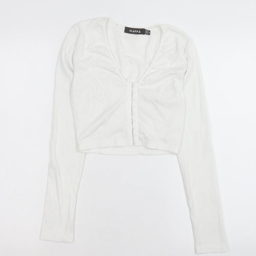 NAANAA Womens White Polyester Cropped T-Shirt Size 6 V-Neck