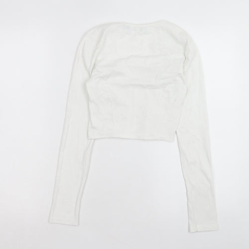 NAANAA Womens White Polyester Cropped T-Shirt Size 6 V-Neck