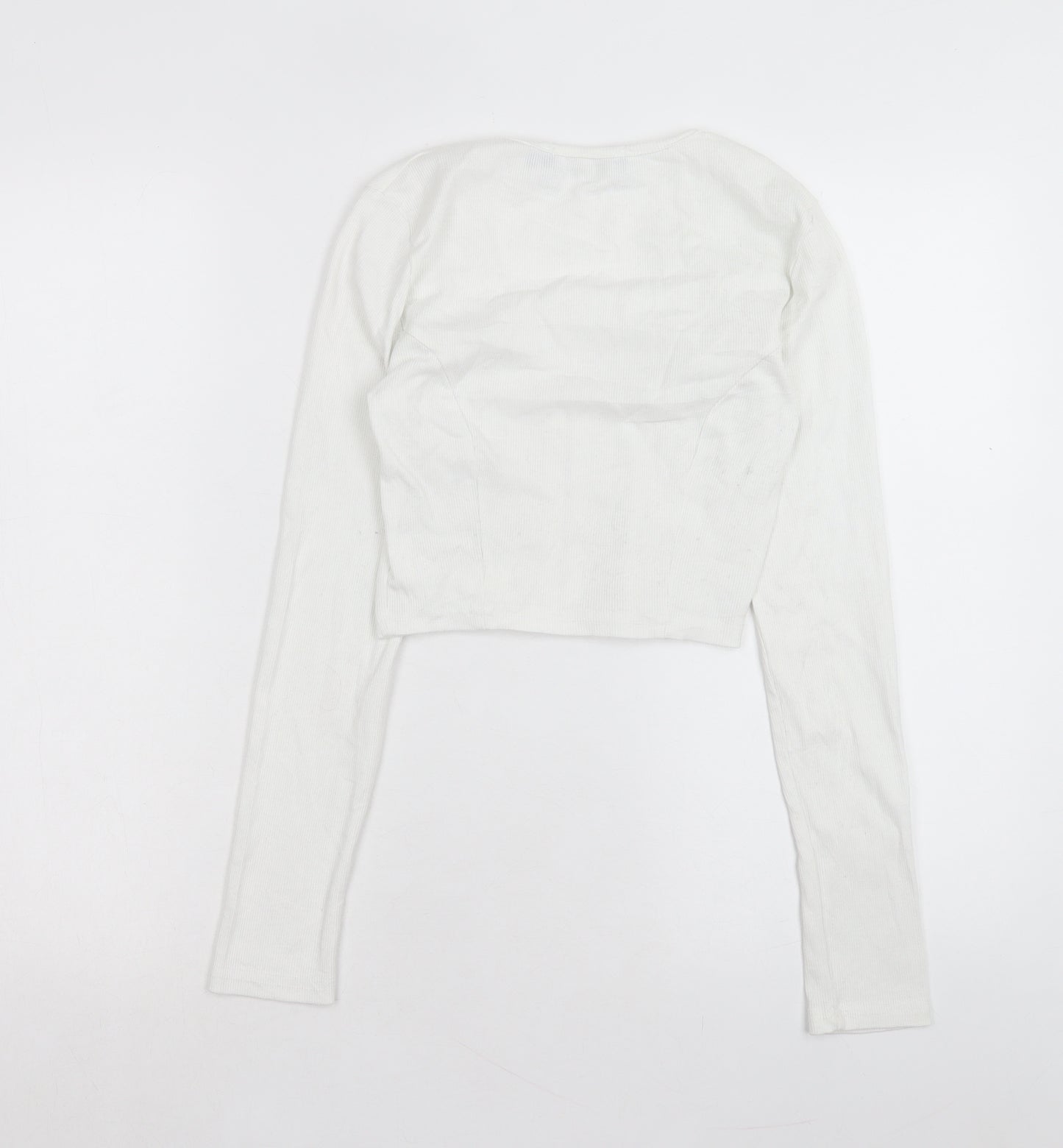 NAANAA Womens White Polyester Cropped T-Shirt Size 6 V-Neck