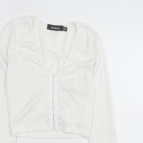 NAANAA Womens White Polyester Cropped T-Shirt Size 6 V-Neck