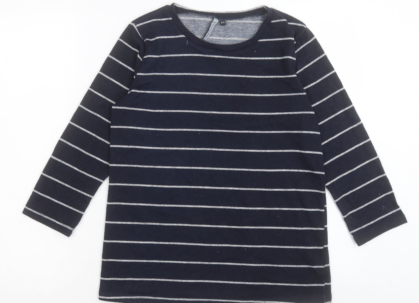 INTUITION Womens Blue Striped Polyester Basic T-Shirt Size 8 Crew Neck