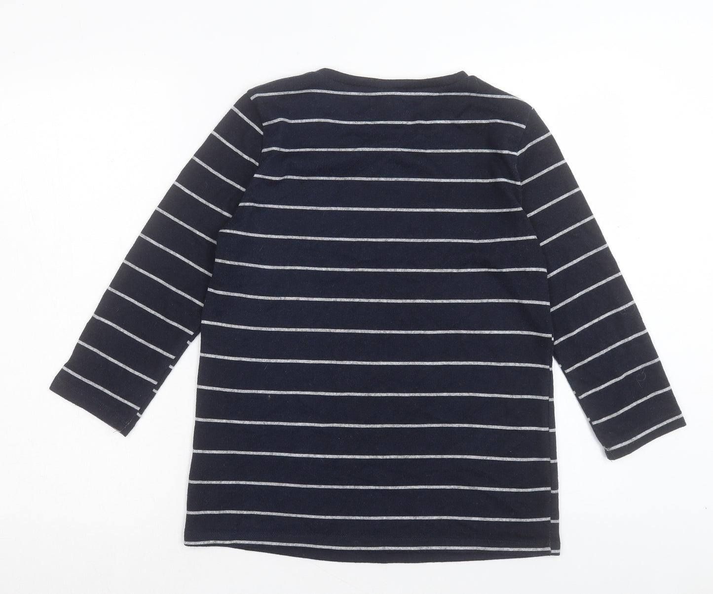 INTUITION Womens Blue Striped Polyester Basic T-Shirt Size 8 Crew Neck
