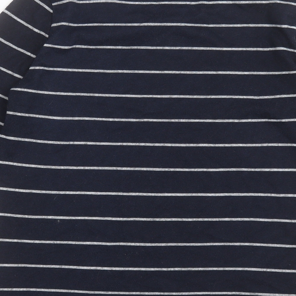INTUITION Womens Blue Striped Polyester Basic T-Shirt Size 8 Crew Neck
