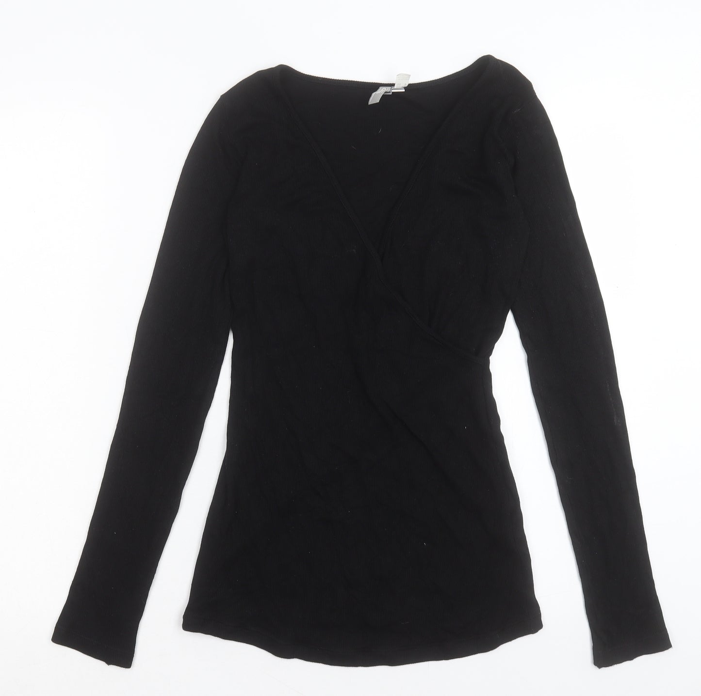ASOS Womens Black Viscose Wrap T-Shirt Size 8 V-Neck