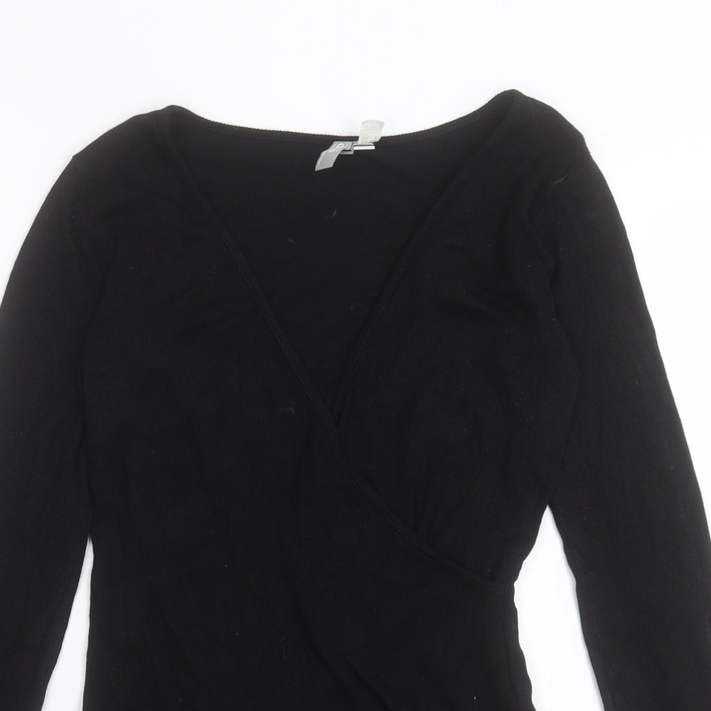 ASOS Womens Black Viscose Wrap T-Shirt Size 8 V-Neck