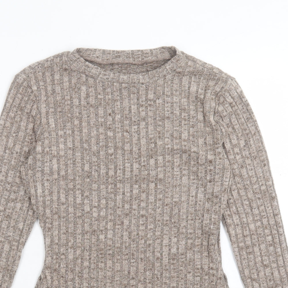 SheIn Womens Grey Crew Neck Polyester Pullover Jumper Size S - Ribbed