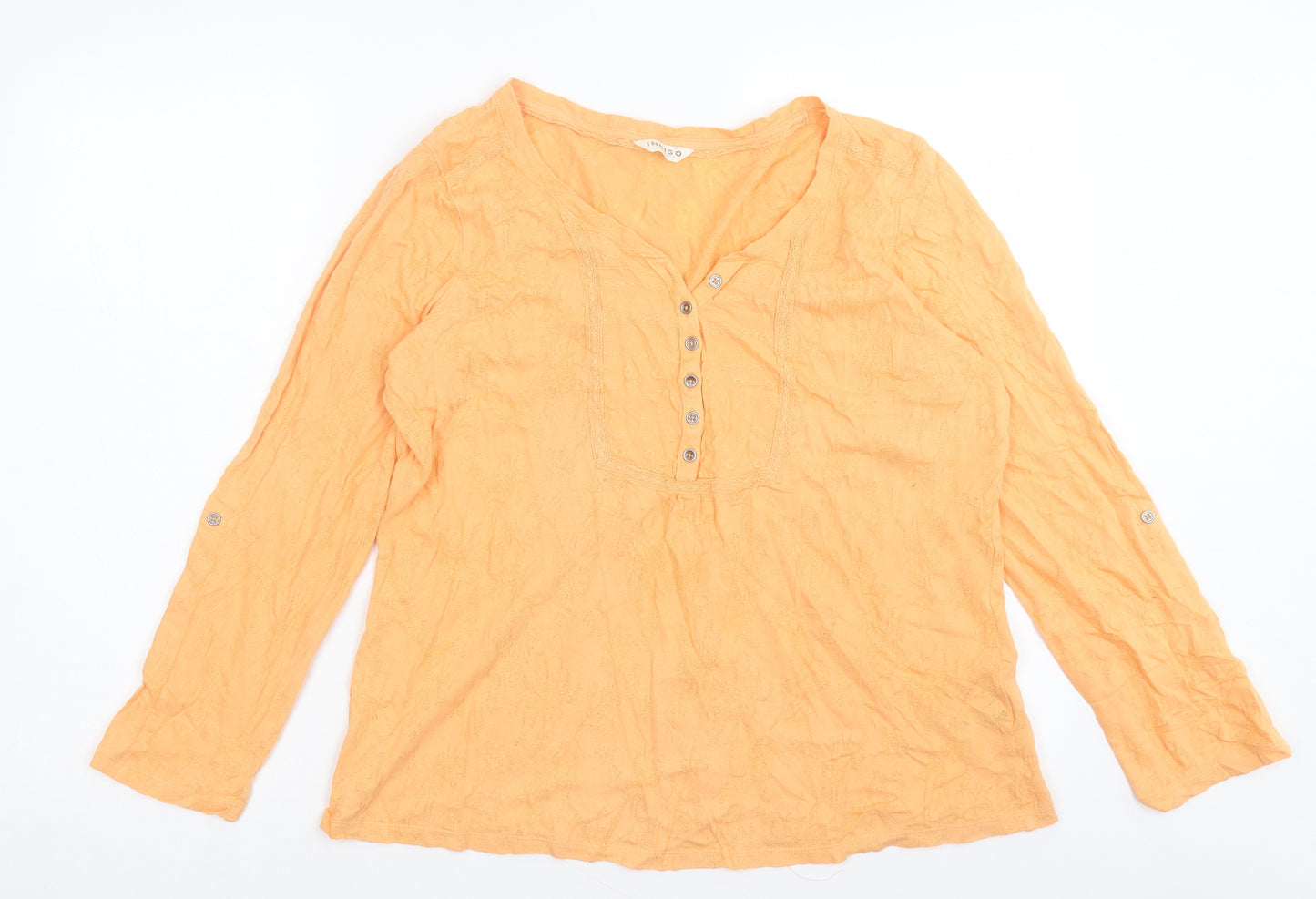 Marks and Spencer Womens Orange Polyester Basic T-Shirt Size 14 V-Neck