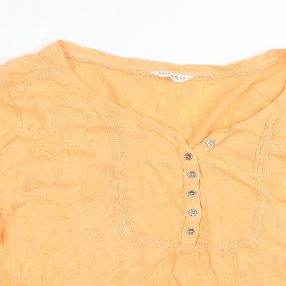 Marks and Spencer Womens Orange Polyester Basic T-Shirt Size 14 V-Neck