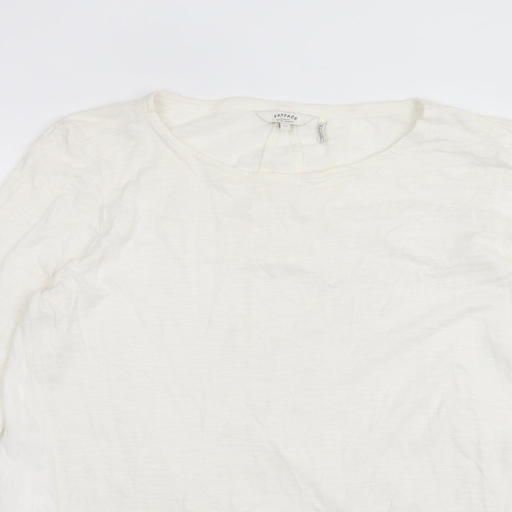 Fat Face Womens White Cotton Basic T-Shirt Size 12 Crew Neck