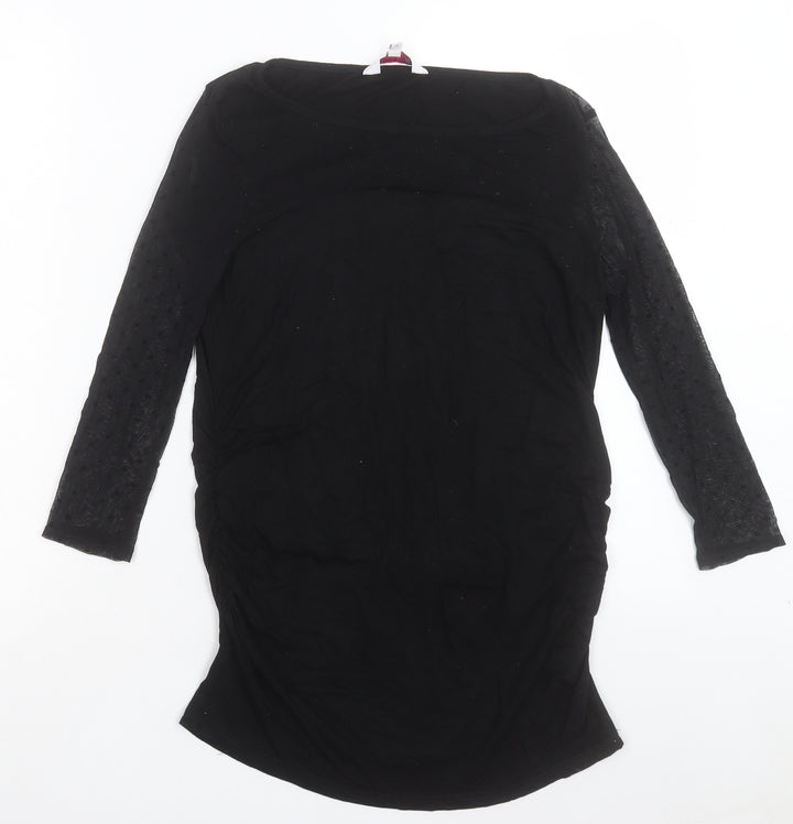 Red Herring Womens Black Viscose Basic T-Shirt Size 10 Boat Neck