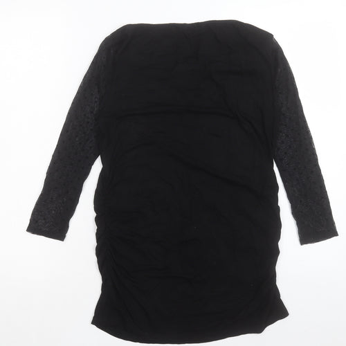 Red Herring Womens Black Viscose Basic T-Shirt Size 10 Boat Neck