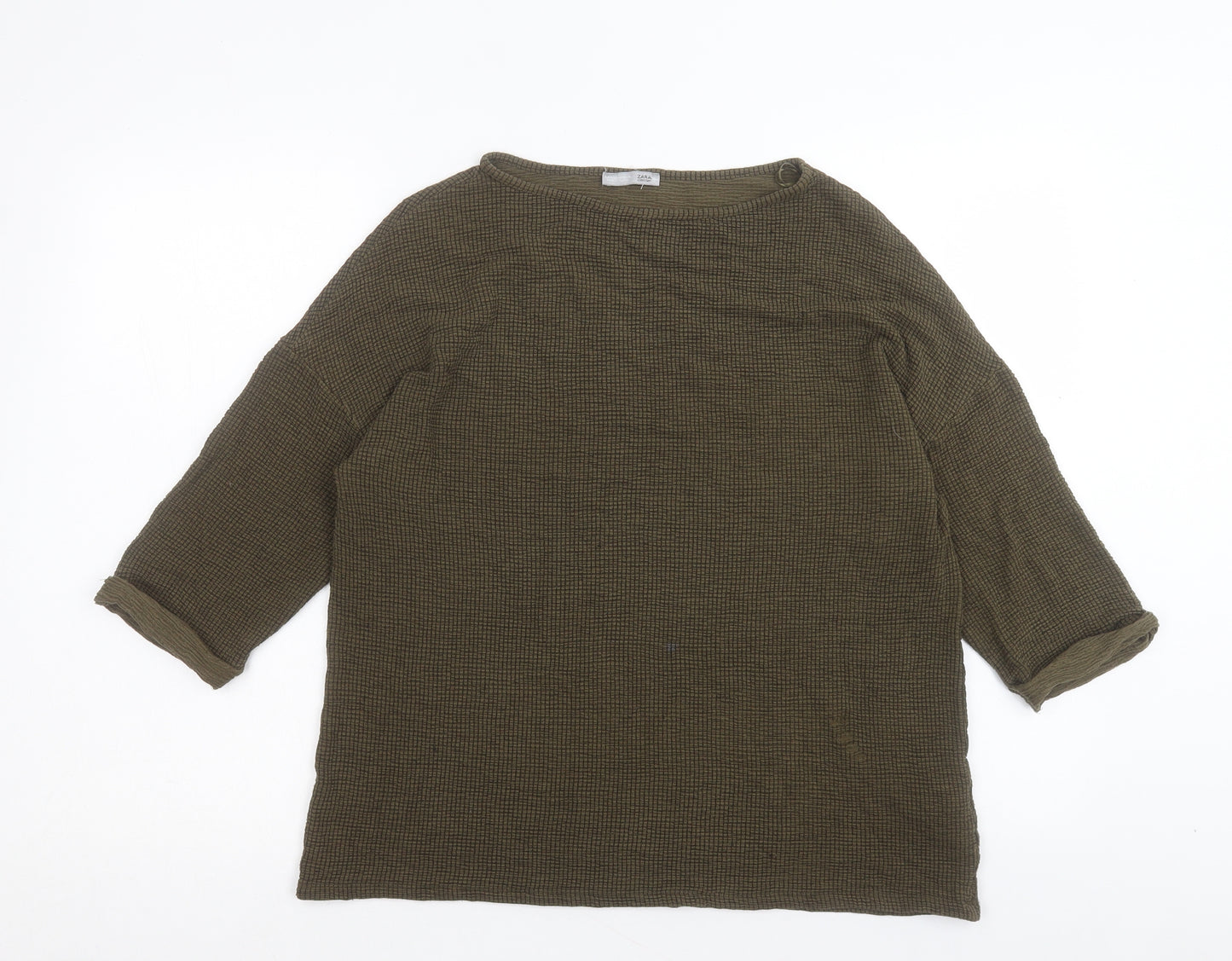 Zara Womens Green Polyester Basic T-Shirt Size M Crew Neck