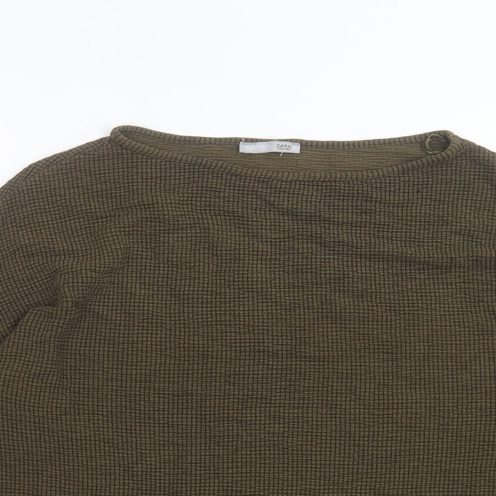 Zara Womens Green Polyester Basic T-Shirt Size M Crew Neck