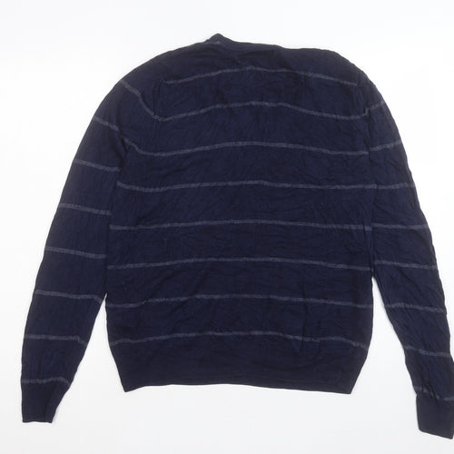 Burton Mens Blue V-Neck Striped Acrylic Pullover Jumper Size M