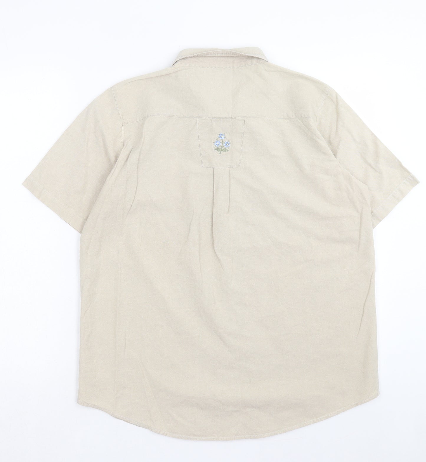 Holmewood Womens Beige Floral Cotton Basic Button-Up Size 16 Collared