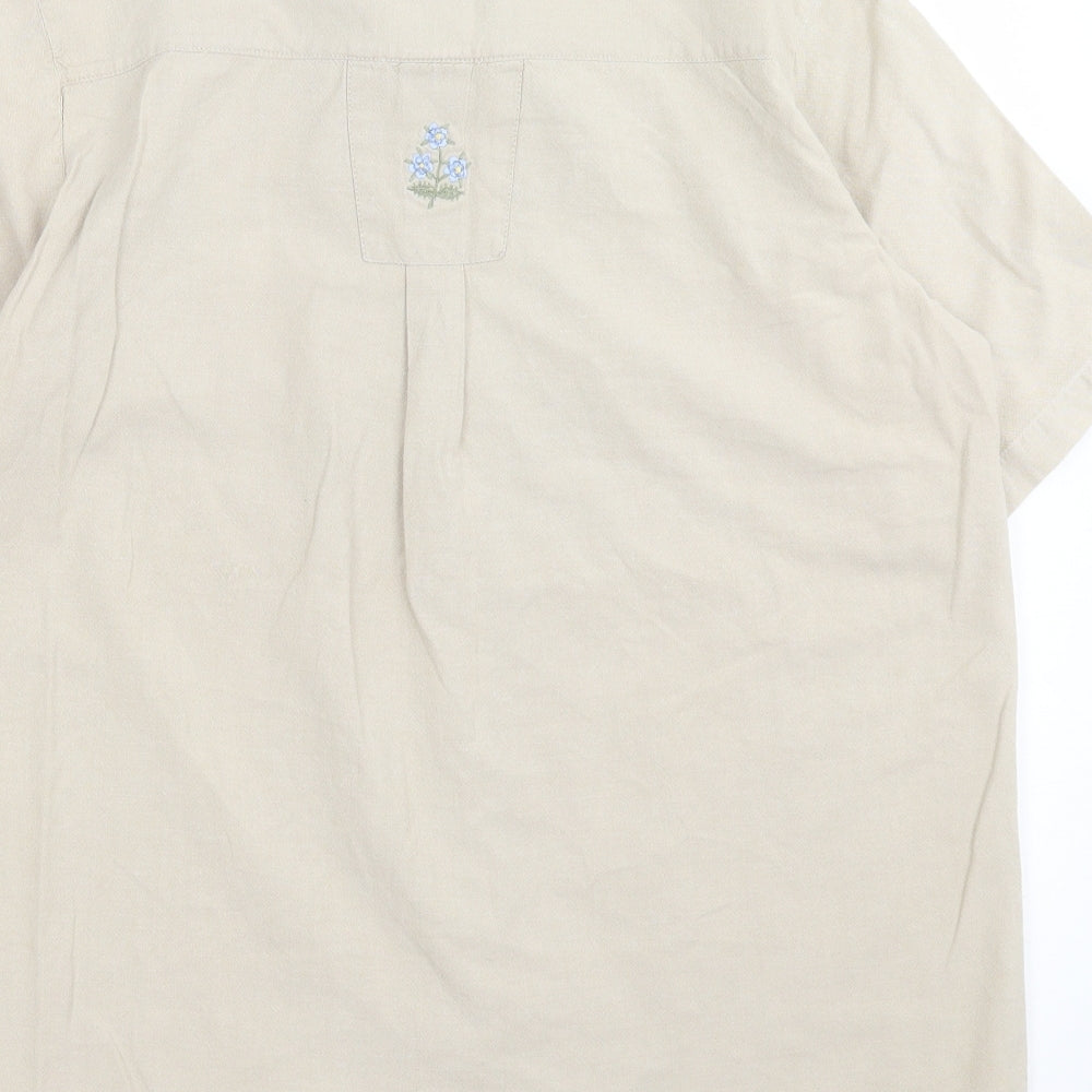 Holmewood Womens Beige Floral Cotton Basic Button-Up Size 16 Collared