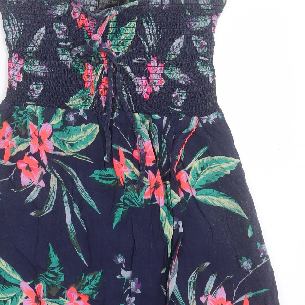 Accessorize Womens Blue Floral Cotton A-Line Size L Off the Shoulder Pullover