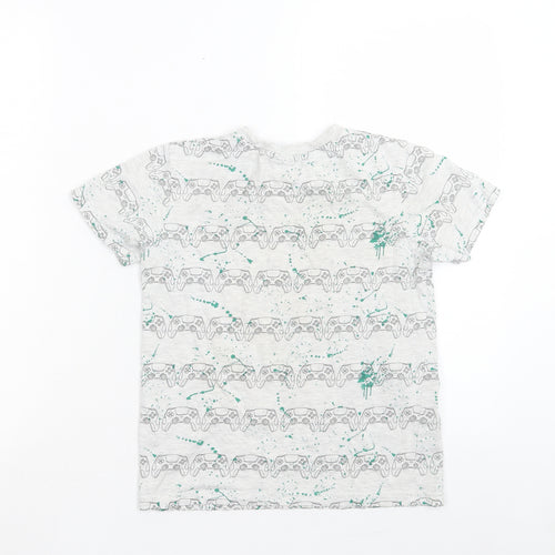 George Boys Grey Geometric Cotton Basic T-Shirt Size 9-10 Years Crew Neck Pullover - Games Console Print