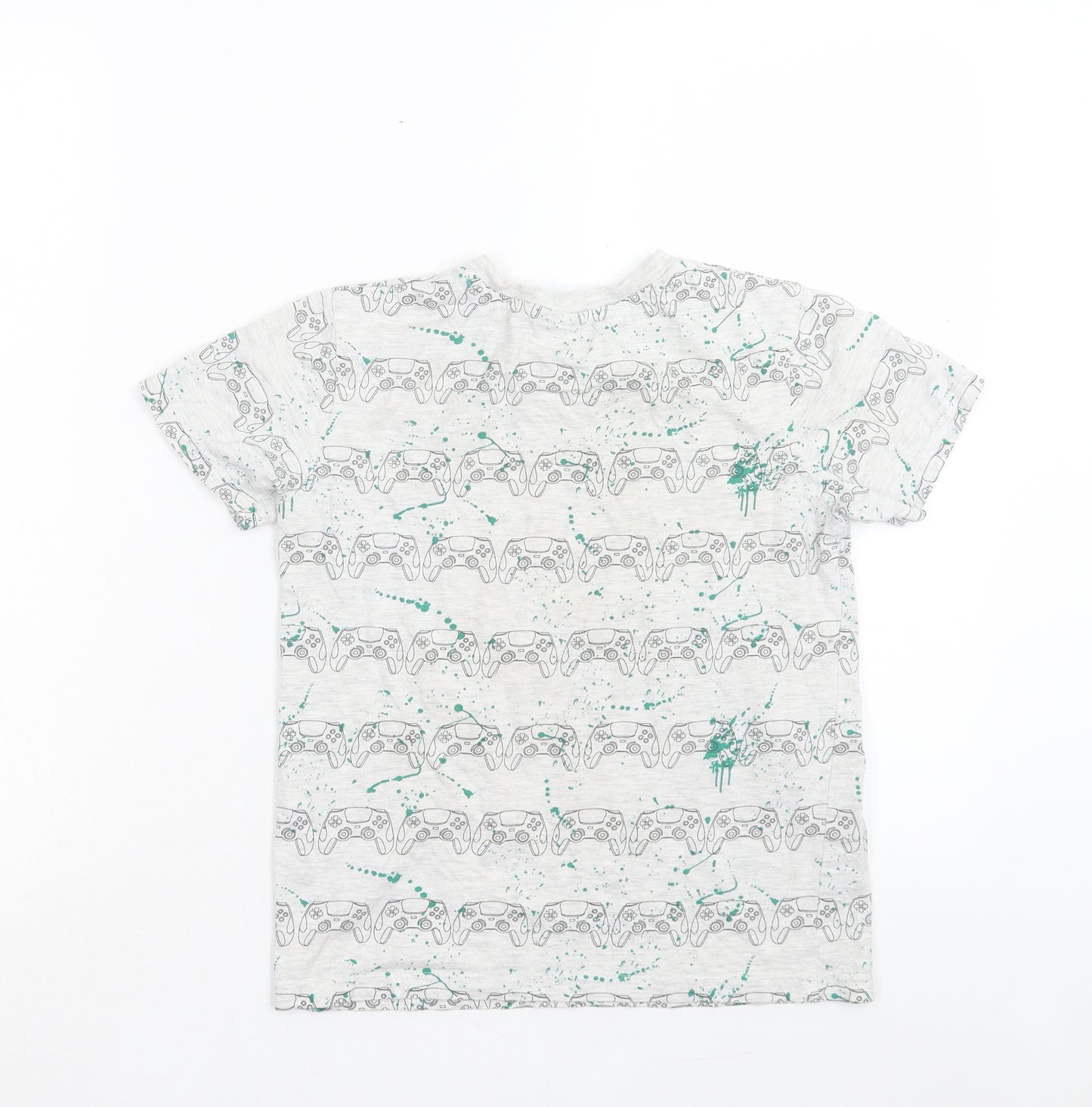 George Boys Grey Geometric Cotton Basic T-Shirt Size 9-10 Years Crew Neck Pullover - Games Console Print