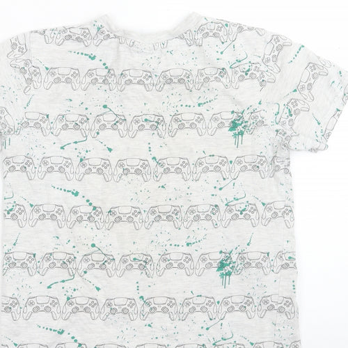George Boys Grey Geometric Cotton Basic T-Shirt Size 9-10 Years Crew Neck Pullover - Games Console Print