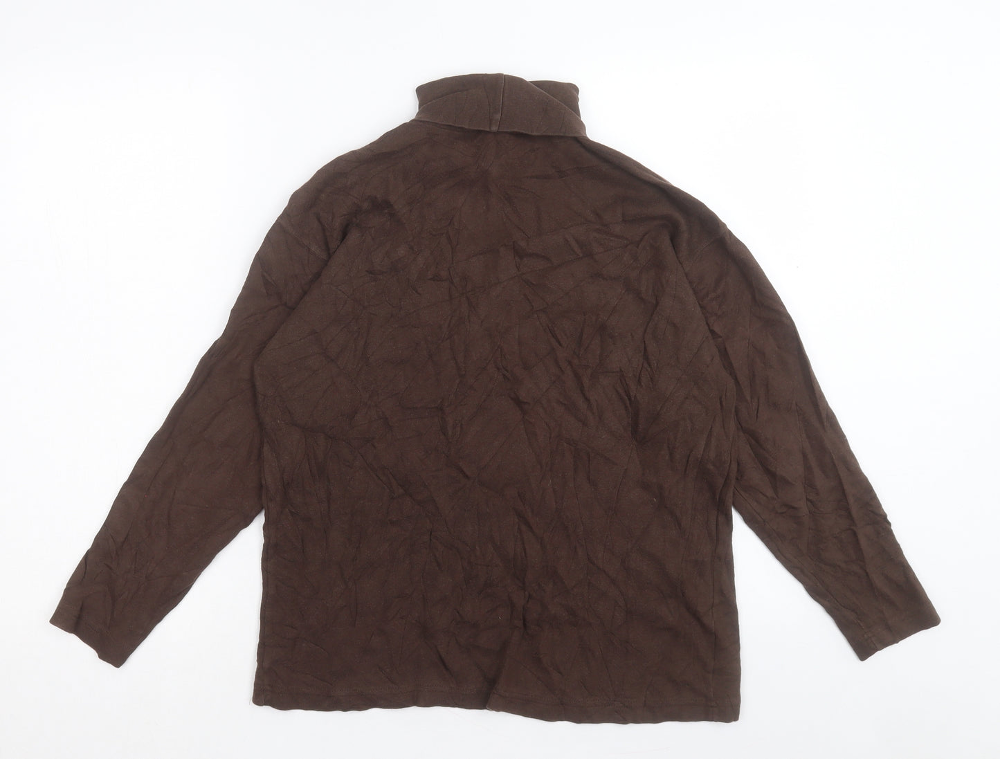 Marks and Spencer Womens Brown Cotton Basic T-Shirt Size 12 Roll Neck