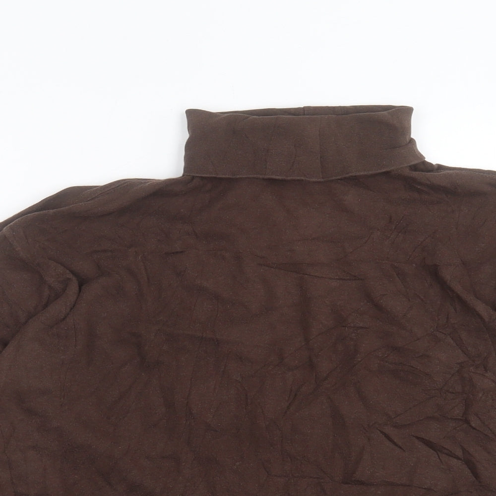 Marks and Spencer Womens Brown Cotton Basic T-Shirt Size 12 Roll Neck
