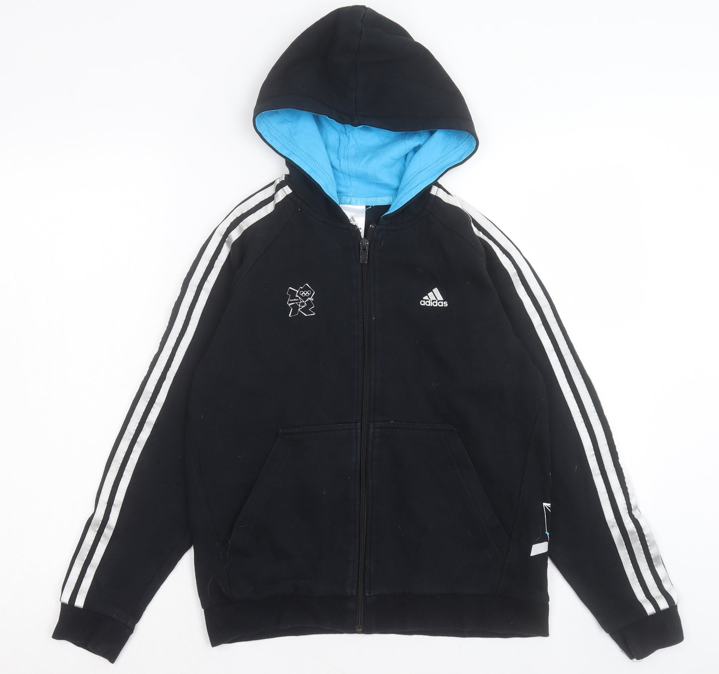 addias Boys Black Cotton Full Zip Hoodie Size 11-12 Years Zip - London Olympics