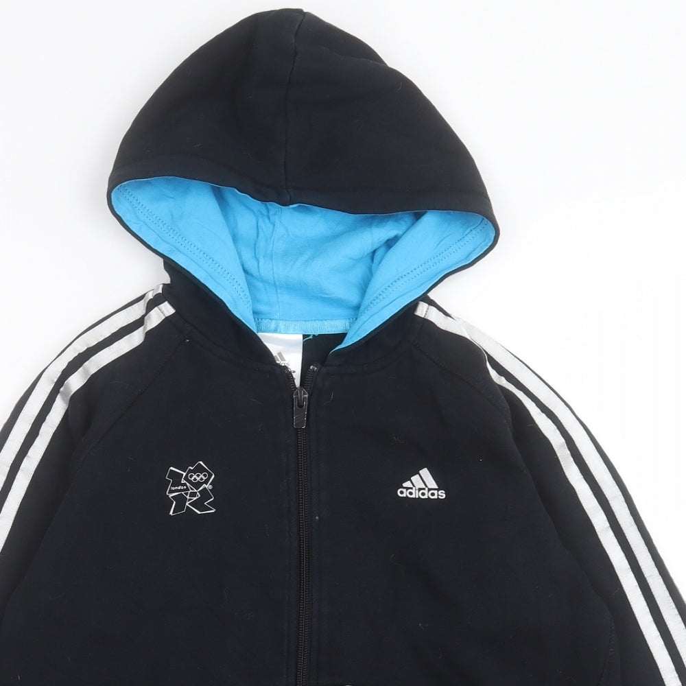 addias Boys Black Cotton Full Zip Hoodie Size 11-12 Years Zip - London Olympics