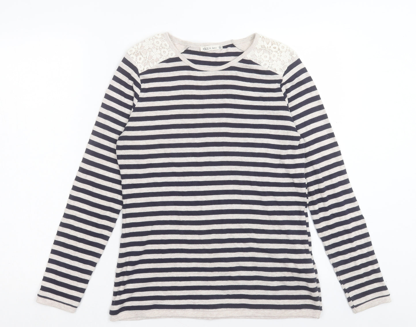 XSide Womens Blue Striped Cotton Basic T-Shirt Size XL Crew Neck