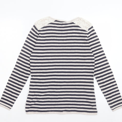 XSide Womens Blue Striped Cotton Basic T-Shirt Size XL Crew Neck