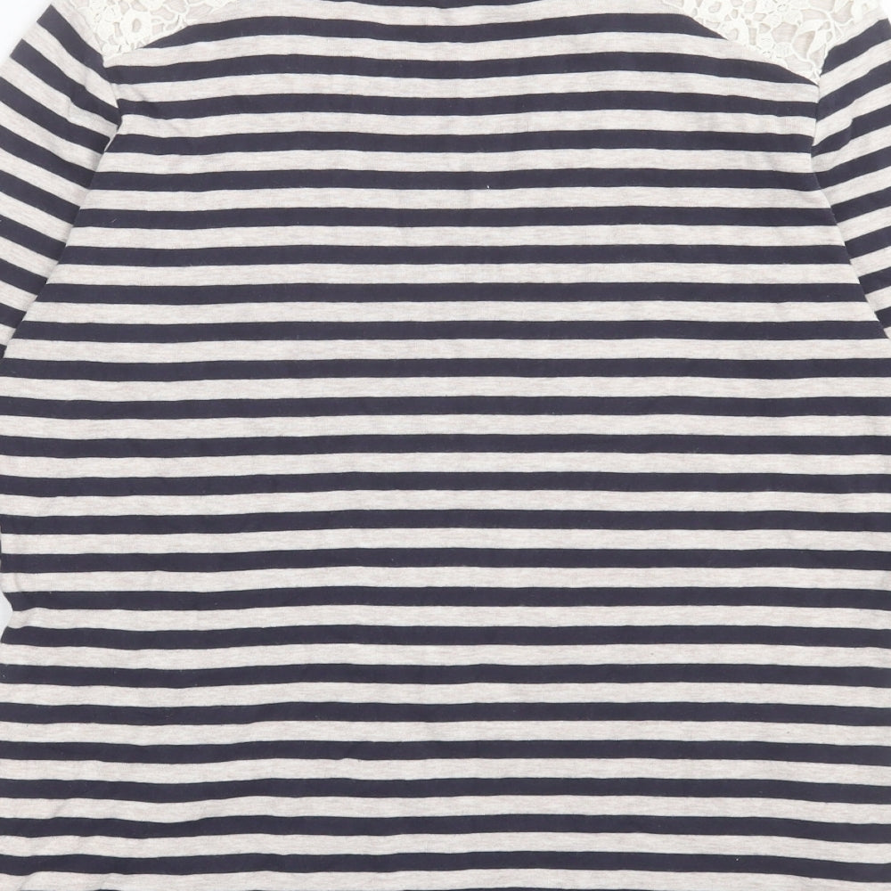 XSide Womens Blue Striped Cotton Basic T-Shirt Size XL Crew Neck