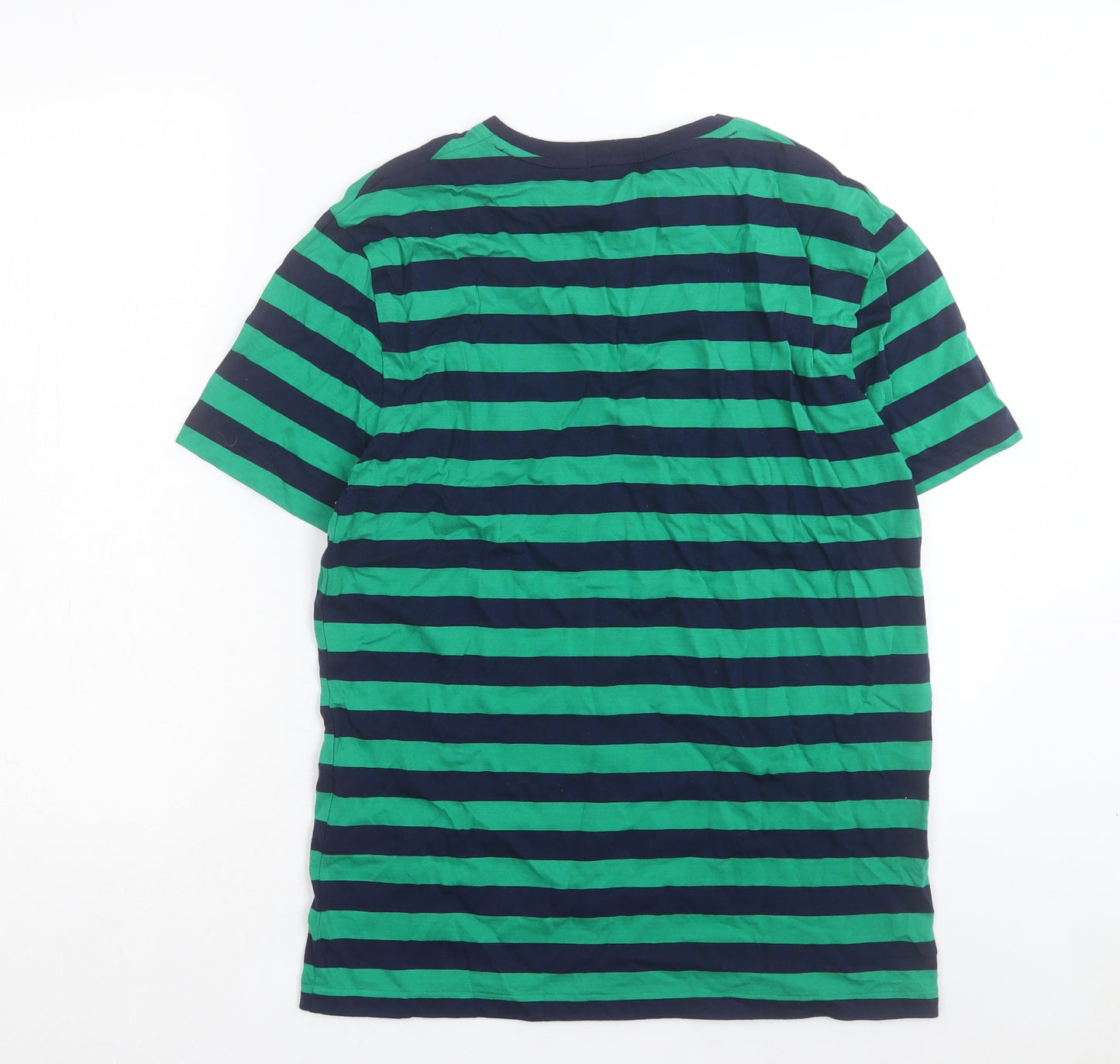 Ralph Lauren Mens Green Striped Cotton T-Shirt Size M Crew Neck