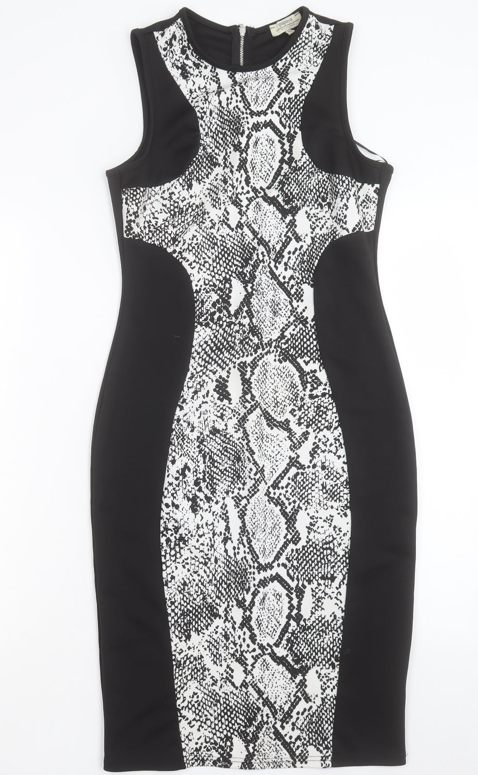 Papaya Womens Black Animal Print Polyester Bodycon Size 10 Crew Neck Zip