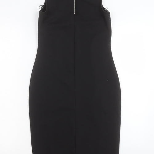 Papaya Womens Black Animal Print Polyester Bodycon Size 10 Crew Neck Zip
