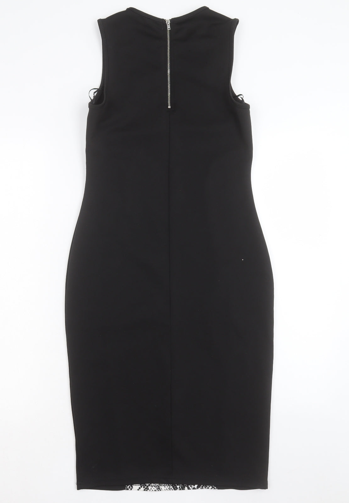 Papaya Womens Black Animal Print Polyester Bodycon Size 10 Crew Neck Zip