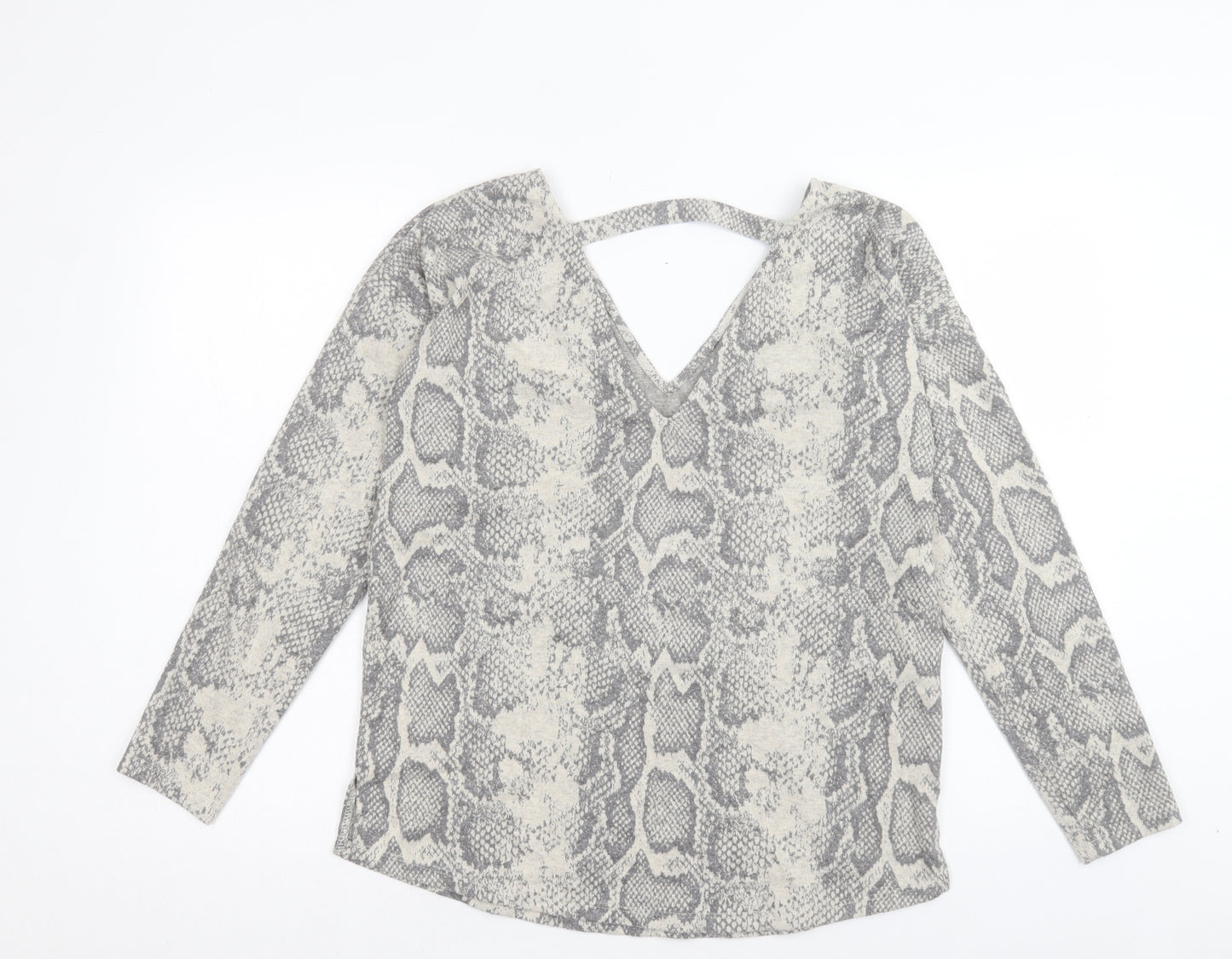 NEXT Womens Grey V-Neck Animal Print Polyester Pullover Jumper Size 10