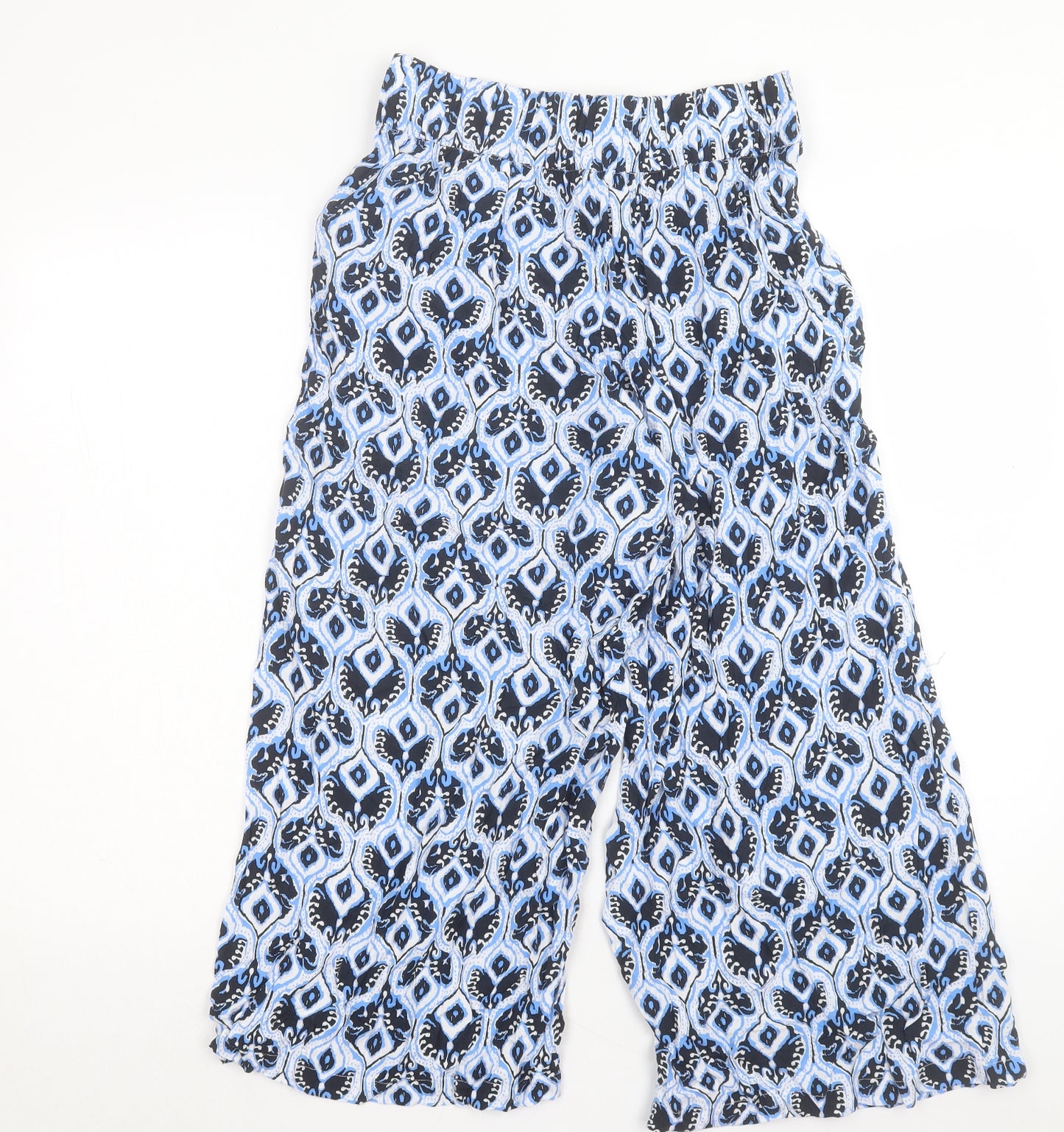 Marks and Spencer Womens Blue Geometric Viscose Cropped Trousers Size 8 L22 in Regular