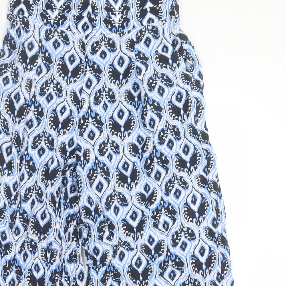 Marks and Spencer Womens Blue Geometric Viscose Cropped Trousers Size 8 L22 in Regular