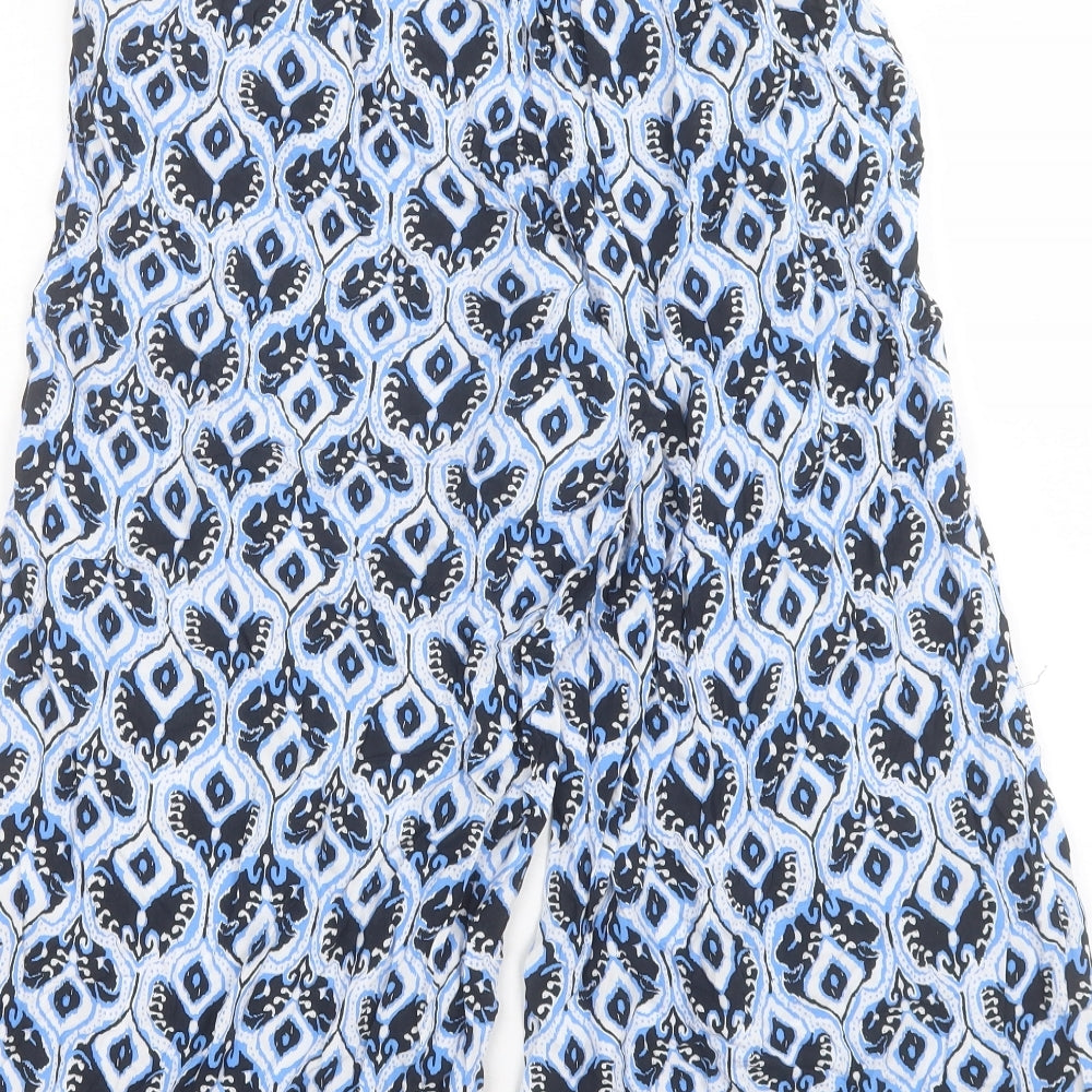 Marks and Spencer Womens Blue Geometric Viscose Cropped Trousers Size 8 L22 in Regular