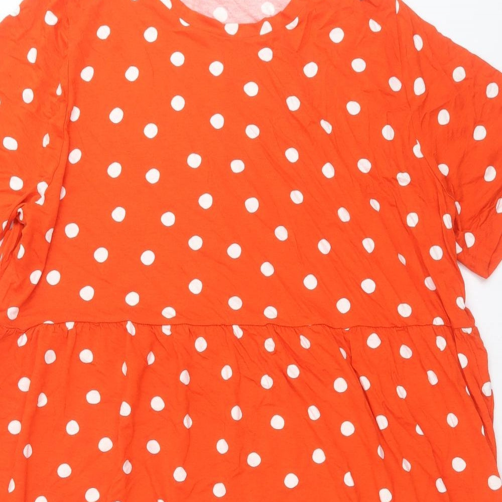 Marks and Spencer Womens Orange Polka Dot Viscose A-Line Size 24 Crew Neck Pullover