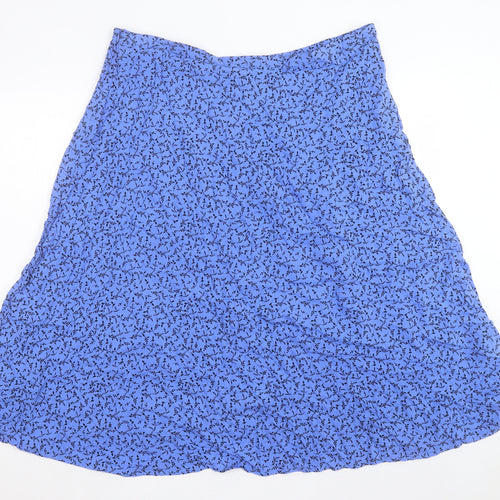 Marks and Spencer Womens Blue Floral Viscose A-Line Skirt Size 20 Zip
