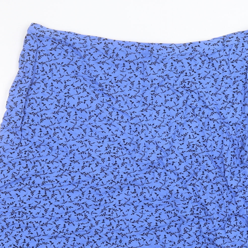 Marks and Spencer Womens Blue Floral Viscose A-Line Skirt Size 20 Zip