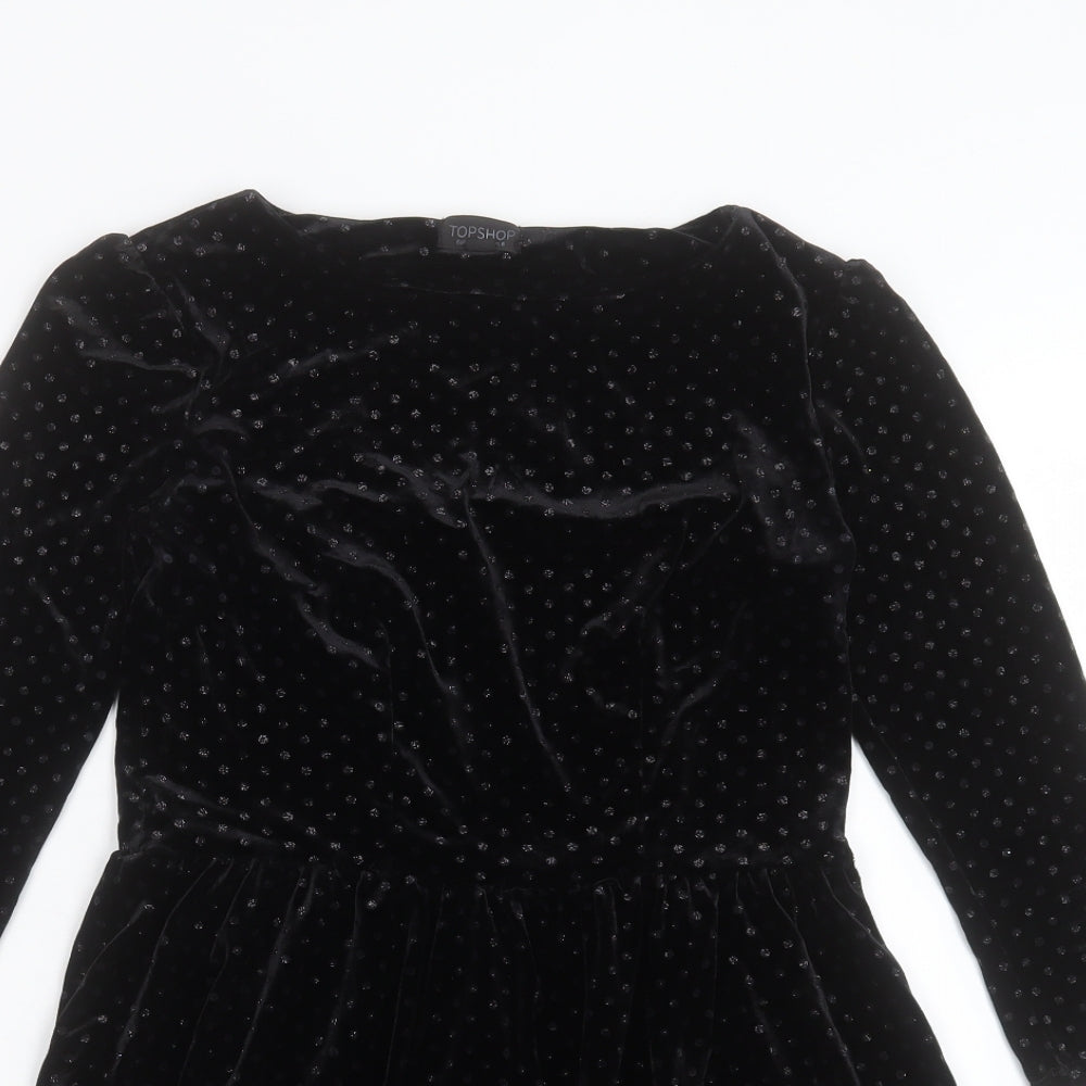 Topshop Womens Black Polka Dot Polyester A-Line Size 8 Boat Neck Pullover