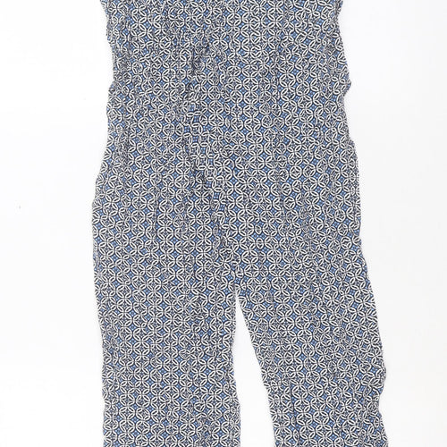 Marks and Spencer Womens Blue Geometric Viscose Trousers Size 8 L28 in Regular