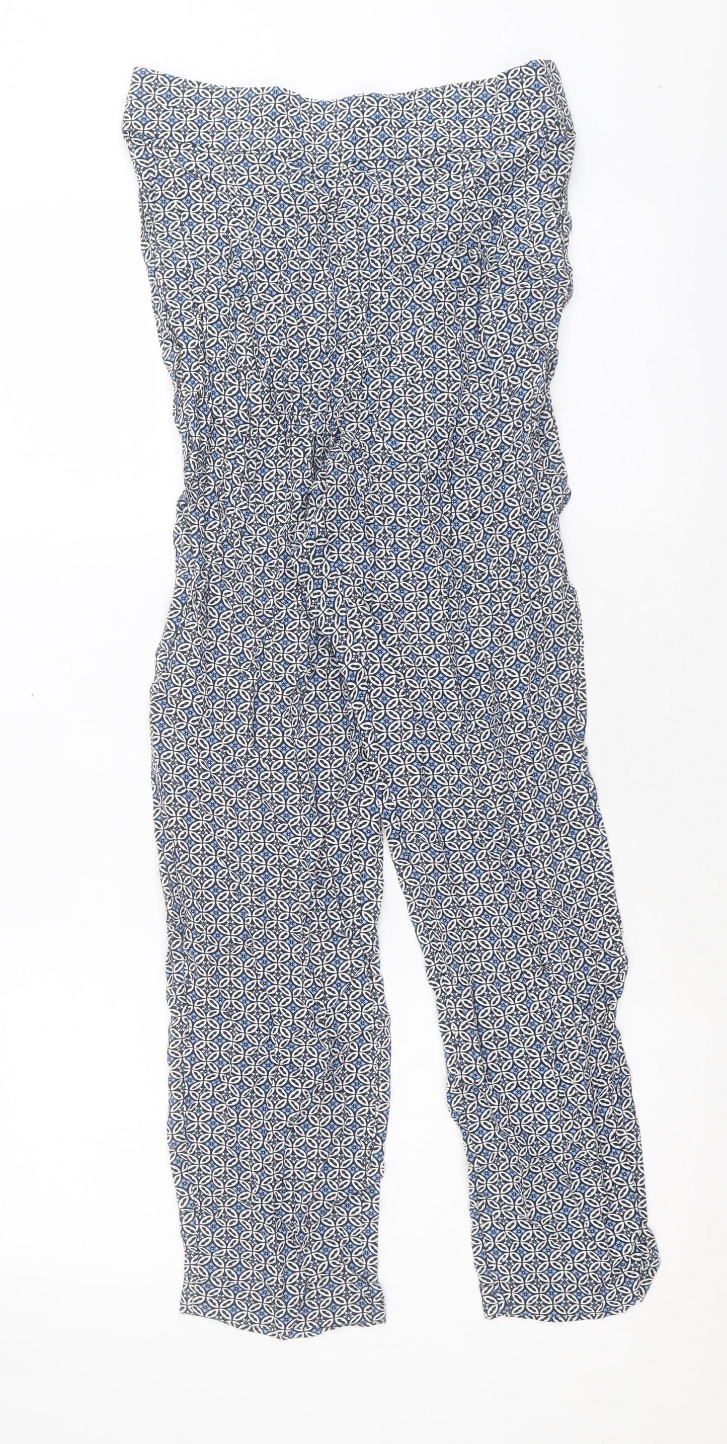 Marks and Spencer Womens Blue Geometric Viscose Trousers Size 8 L28 in Regular