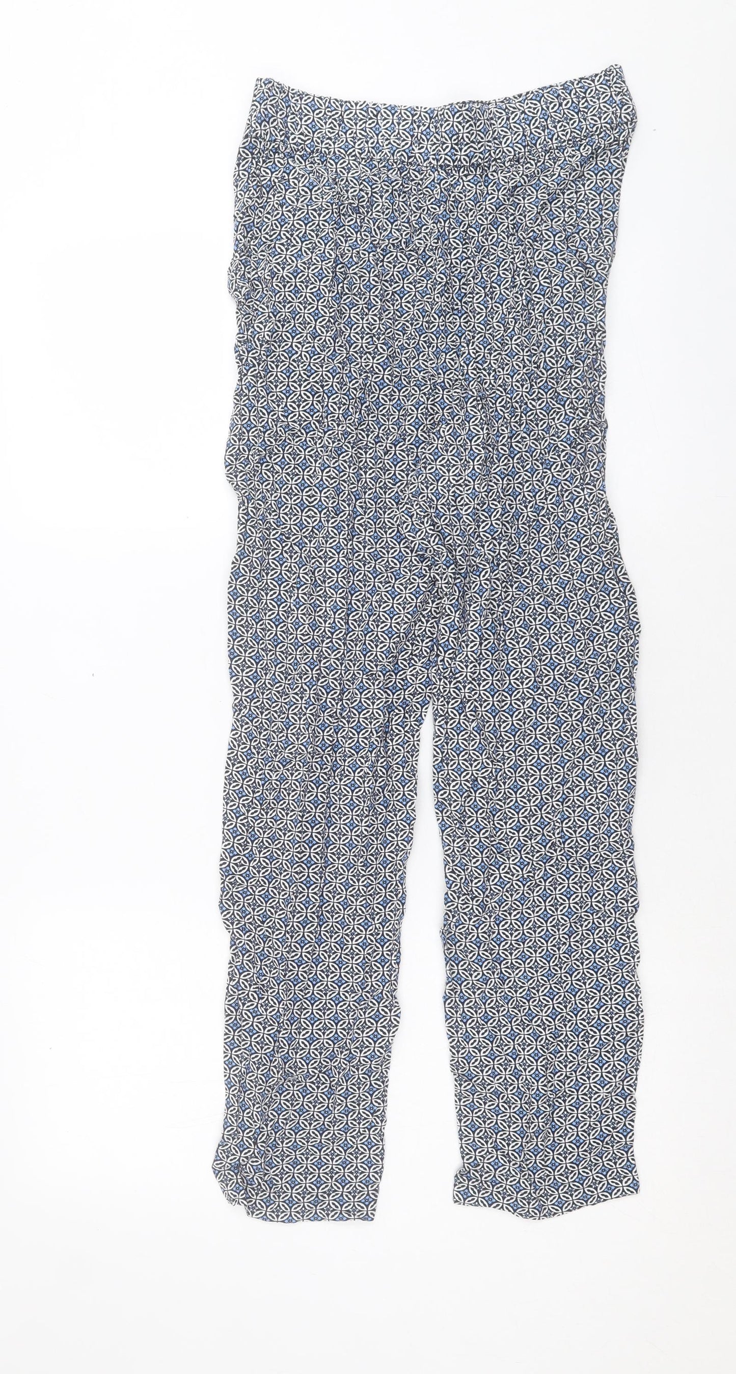 Marks and Spencer Womens Blue Geometric Viscose Trousers Size 8 L28 in Regular