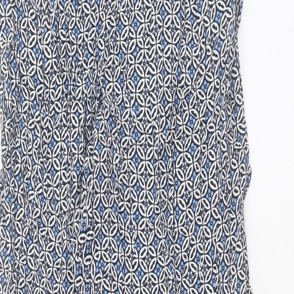 Marks and Spencer Womens Blue Geometric Viscose Trousers Size 8 L28 in Regular