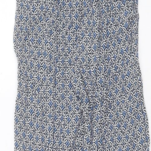 Marks and Spencer Womens Blue Geometric Viscose Trousers Size 8 L28 in Regular