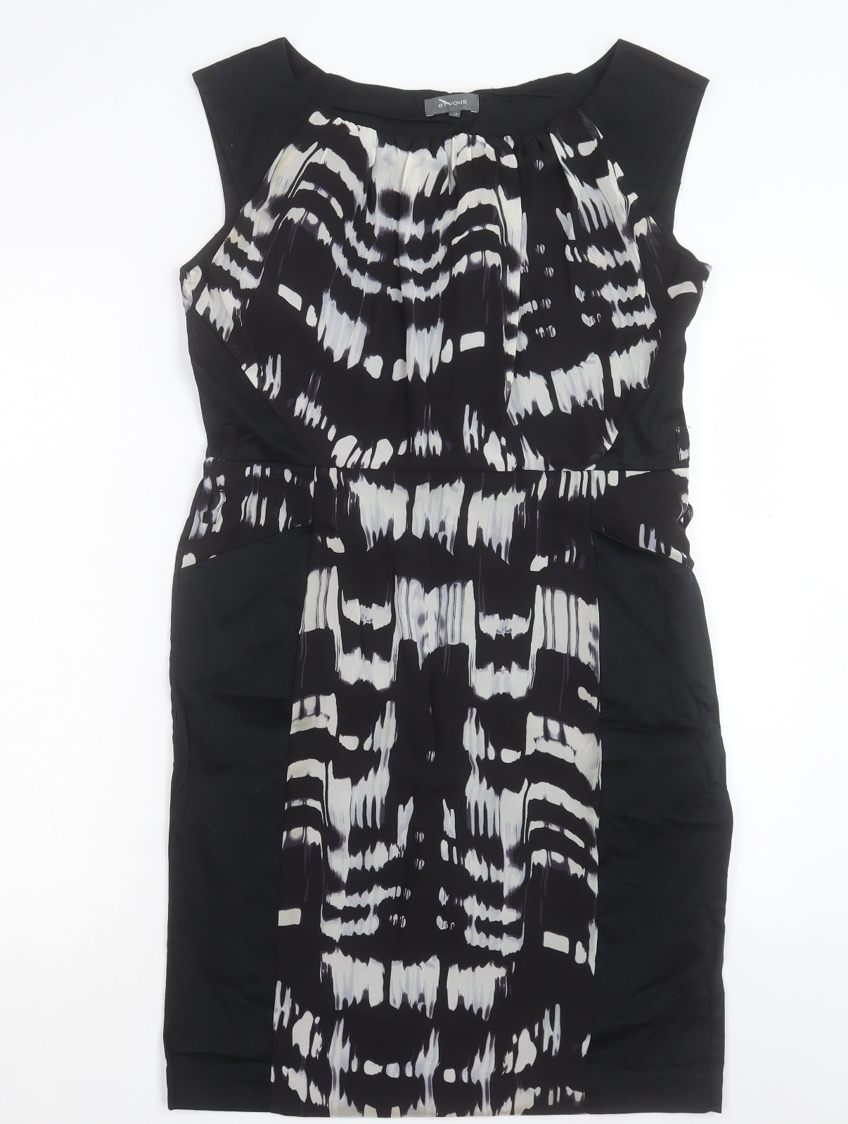 Et Vous Womens Black Geometric Polyester Shift Size 14 Boat Neck Zip
